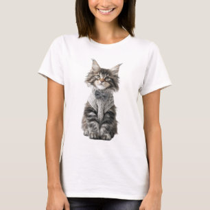 Camiseta Adorável Gatinho Fofo Vestindo Gravata Borboleta d