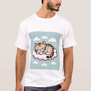 Camiseta Adorável Gatinho Kawaii Dormindo em uma Nuvem Ades