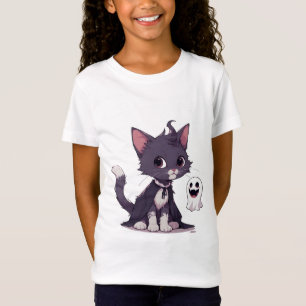 Camiseta Adorável Gatinho Preto Com Cape de Halloween Fanta