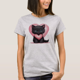 Camiseta Adorável Gatinho Preto de São Valentim