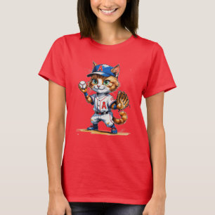 Camiseta Adorável Gato De Beisebol Da Liga Pequena!