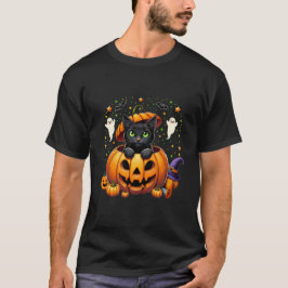 Camiseta Adorável Gato Negro em Pumpkin - Estação Spooky!