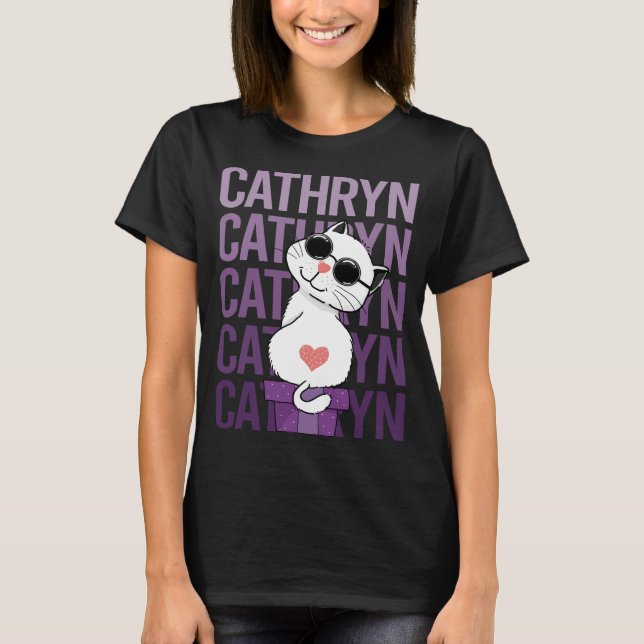 Camiseta Adorável Gato - Nome Cathryn (Frente)