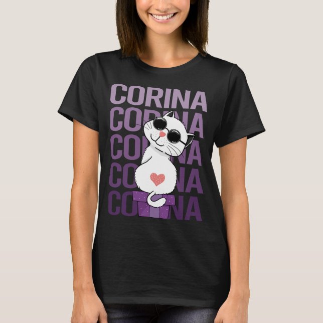 Camiseta Adorável Gato - Nome Corina (Frente)