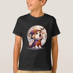 Camiseta Adorável Halloween Pup Debaixo da Lua