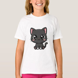 Camiseta Adorável Kawaii Gatinho Preto