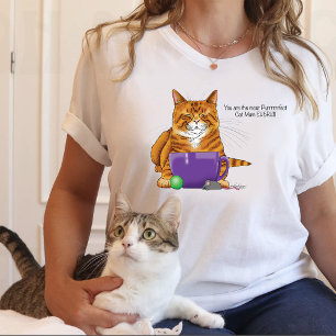 Camiseta Adorável Laranja Tabby Verde Dia das Mães Roxo