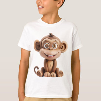Camiseta Adorável Macaco 3D – Fofinho Animal de Desenho Ani