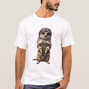 Camiseta Adorável Meerkat Aviador em Equipamento de Piloto