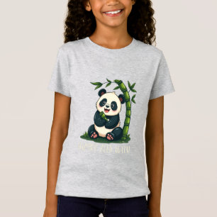 Camiseta Adorável Panda Abraçando Bambu Arte de Desenho Ani
