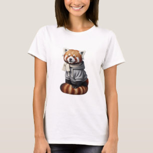 Camiseta Adorável Panda Vermelho em Casaco de Inverno Aconc
