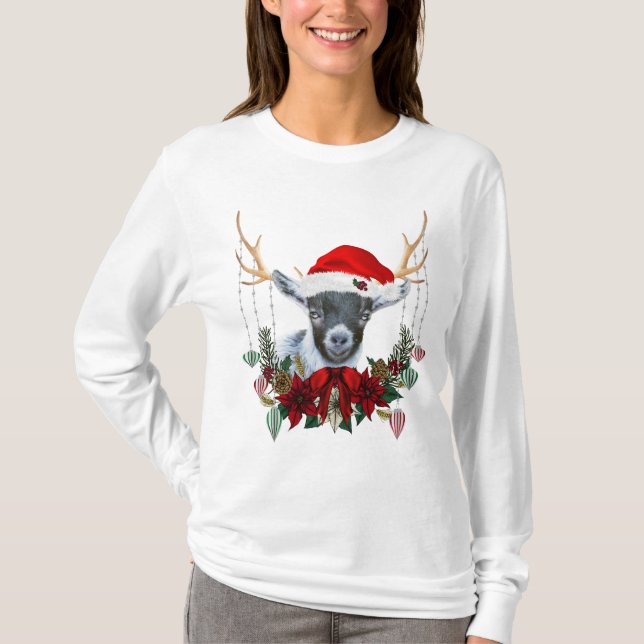 Camiseta Adorável Pigmeus Bebê Cabra de Natal (Frente)