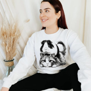 Camiseta Adorável Porquinho-da-índia Montado em um Gato – P