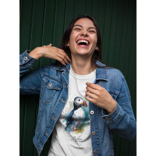 Camiseta Adorável Puffin em Aquarela, personalizado