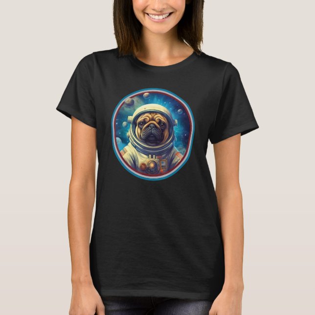 Camiseta Adorável Pug Astronauta no Design de Cachorro Galá (Frente)