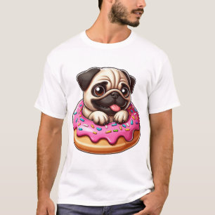 Camiseta Adorável pug com desenho de donut amante de cães