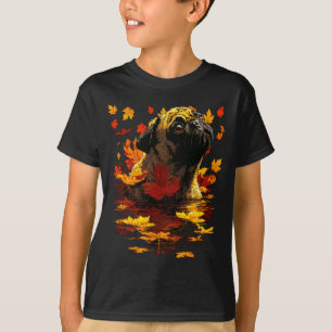 Camiseta Adorável Pug Com Folhas da Floresta Aconchegante C