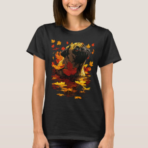 Camiseta Adorável Pug Com Folhas da Floresta Aconchegante O