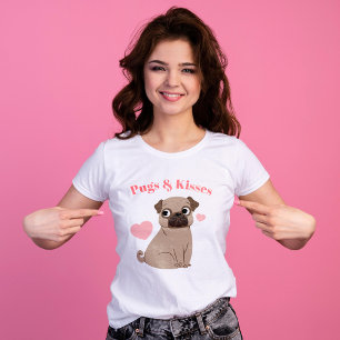 Camiseta Adorável Pug Puppy "Pugs and Kisses"