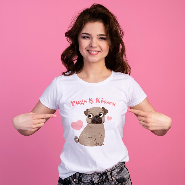 Camiseta Adorável Pug Puppy "Pugs and Kisses" (Criador carregado)