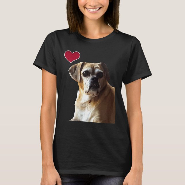 Camiseta Adorável Puggle Velho de Coração (Frente)
