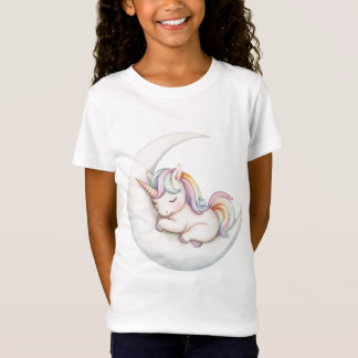 Camiseta Adorável Rainbow Unicórnio Dormindo Crescente