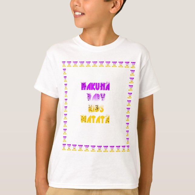 Camiseta Adorável Roxo e Amarelo Hakuna Matata Bebês Crianç (Frente)