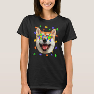 Camiseta Adorável Shiba Inu com óculos de sol puzzle de Aut