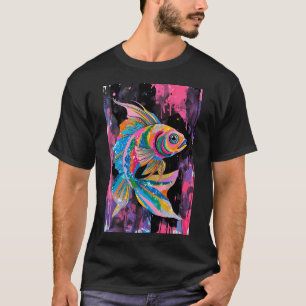 Camiseta Adorável Sticker de Desenho Animado de Peixe Kawai