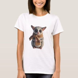 Camiseta Adorável Sugar Glider Usando Cachecol de Tricô