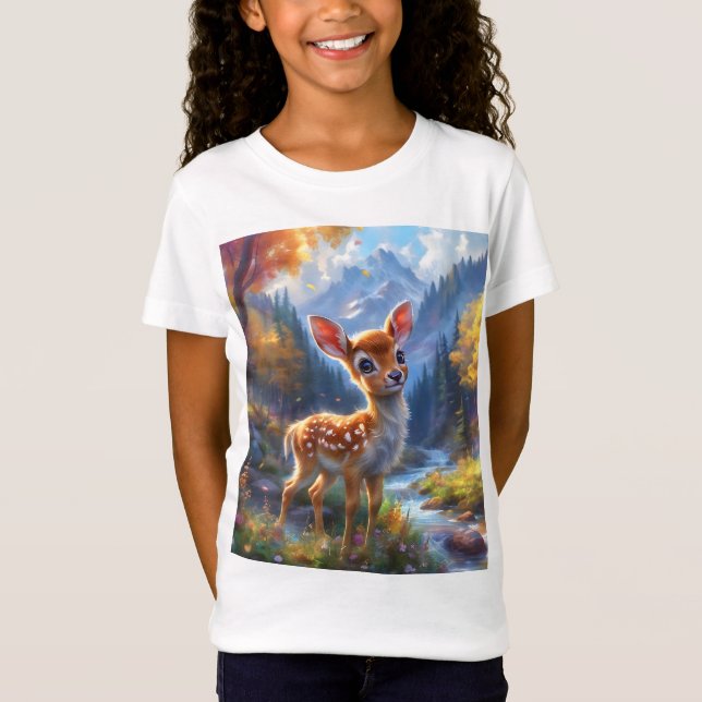 Camiseta Adorável veado bebê em uma floresta entonada (Frente)