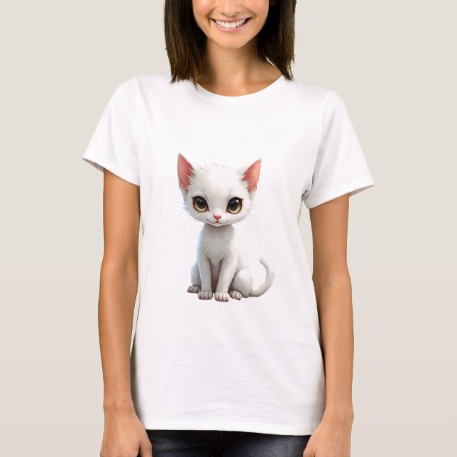 Camiseta Adorável White Kitten (Frente)
