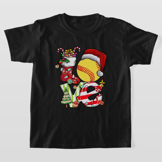 Camiseta Adorei o Softball Natal Santa Hat Garotas Adolesce (Postura )