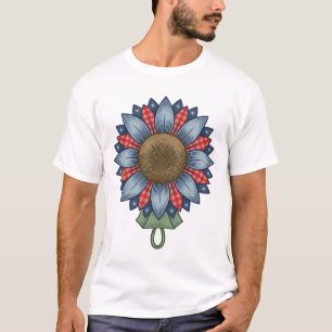 Camiseta Adorno de Girassol de Jeans Patriótico Vintage