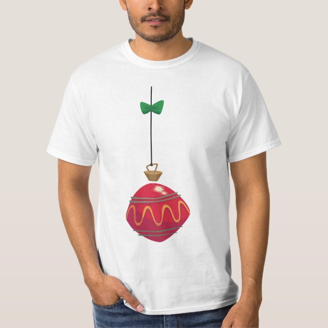 Camiseta Adorno de Natal Vermelho Retro Com um Laço Verde (Frente)