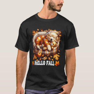 Camiseta Adorno de outono fofo de Retriever Dourado para am