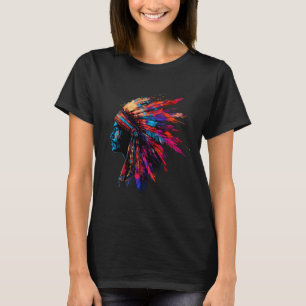 Camiseta Adorno de Pena Nativo Americano Chefe Indígena Índ