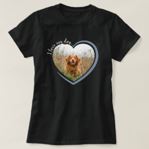 Camiseta Adoro A Foto Do Coração Do Cachorro Preto