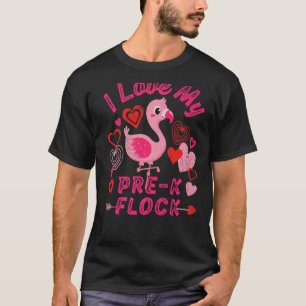 Camiseta Adoro A Pré-Escola Pré-K Flock Flamingo Heart