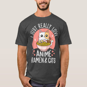 Camiseta Adoro anime Ramen e gatos Kawaii Man
