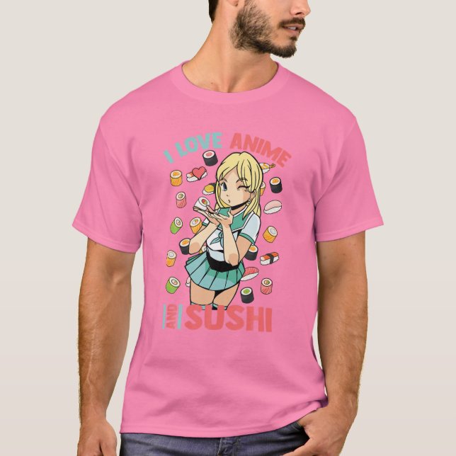 Camiseta Adoro Anime Sushi - Cute Kawaii - Manga Otaku (Frente)