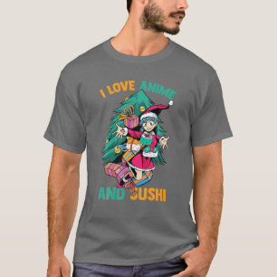 Camiseta Adoro Anime Sushi - Garota de Natal Kawaii - O