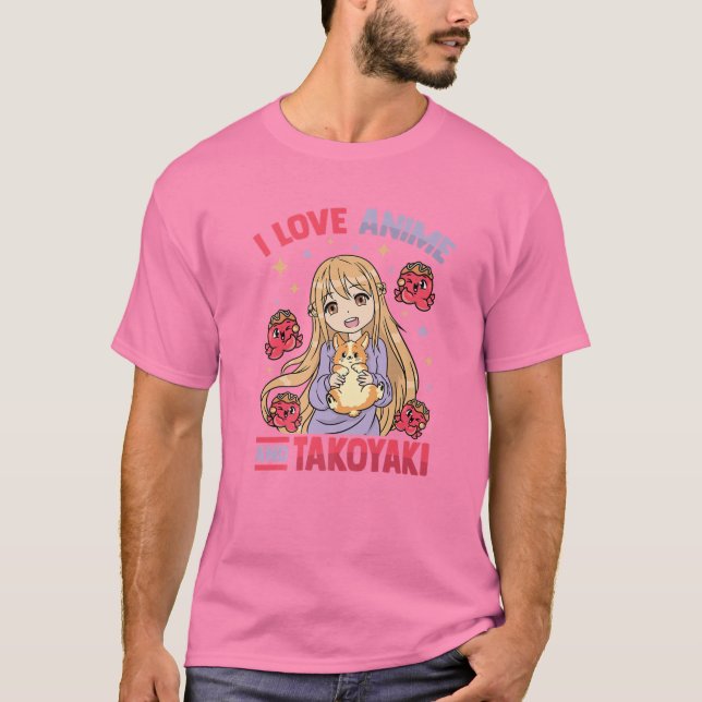Camiseta Adoro Anime Takoyaki - Kawaii Otaku Girl - Cu (Frente)