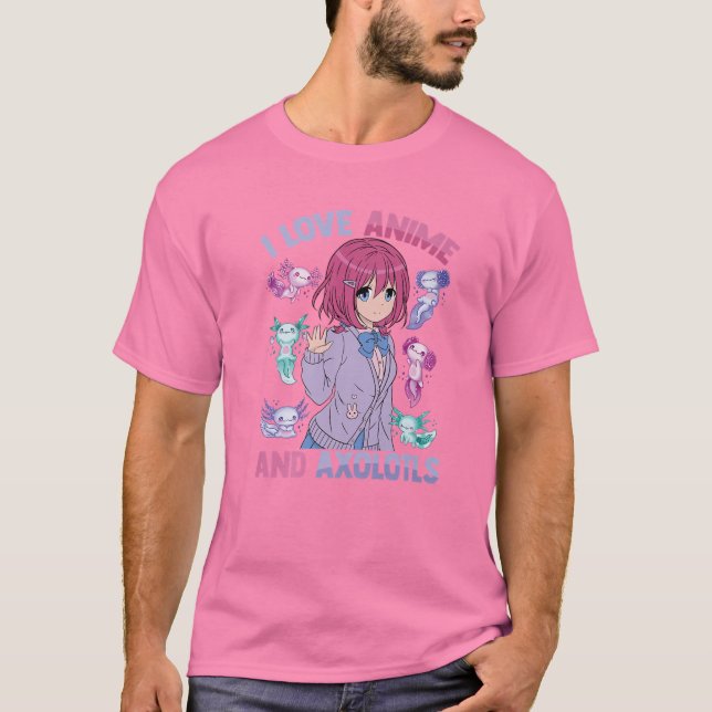 Camiseta Adoro Animes E Axolotls - Kawaii Otaku - Mães Boni (Frente)
