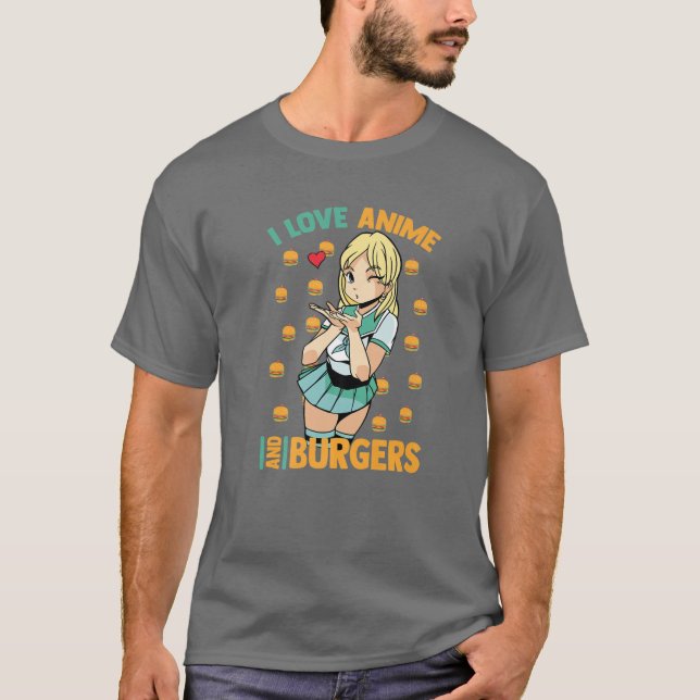 Camiseta Adoro Animes E Burgers - Cute Kawaii - Manga Ota (Frente)