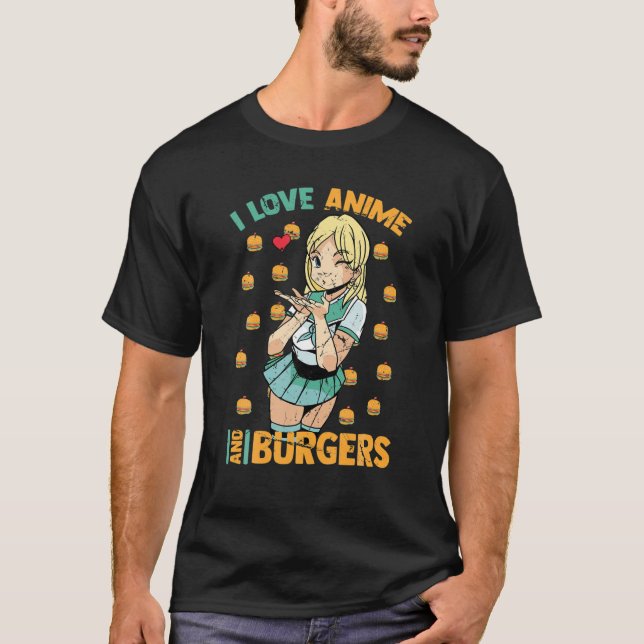 Camiseta Adoro Animes E Burgers - Cute Kawaii - Manga Ota (Frente)