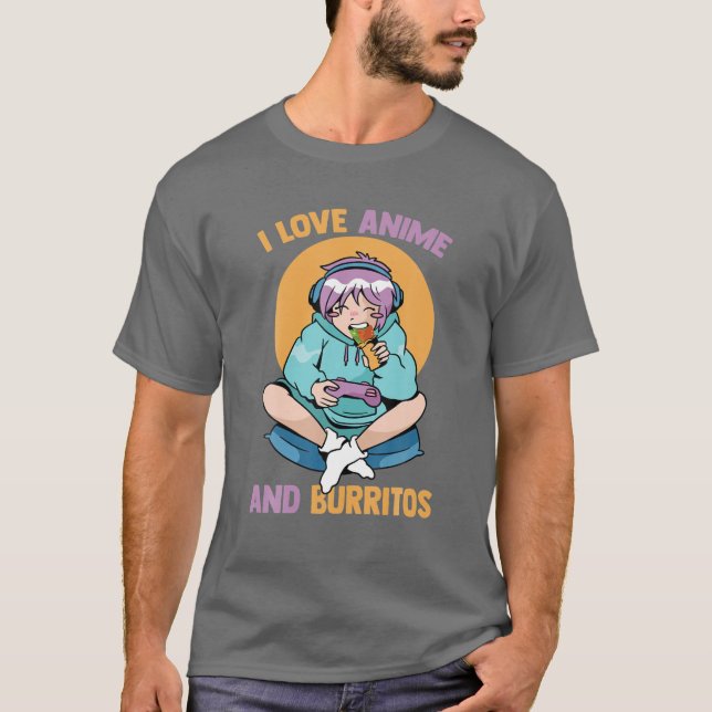 Camiseta Adoro Animes E Burritos - Menina Kawaii Bonita - H (Frente)
