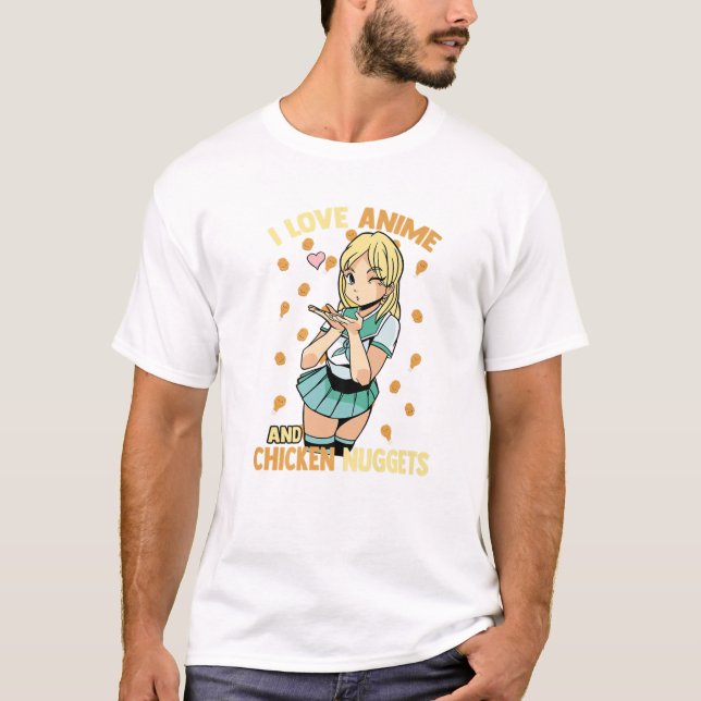 Camiseta Adoro Animes E Galinhas Nuggets - Cute Kawaii - O (Frente)