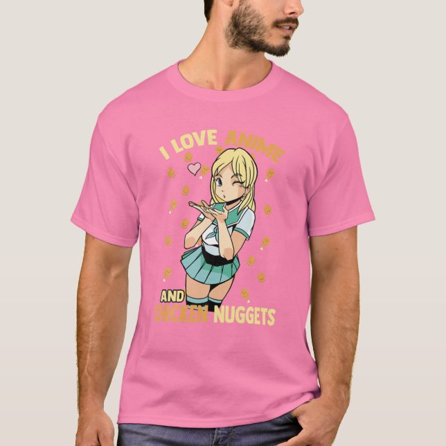 Camiseta Adoro Animes E Galinhas Nuggets - Cute Kawaii - O (Frente)