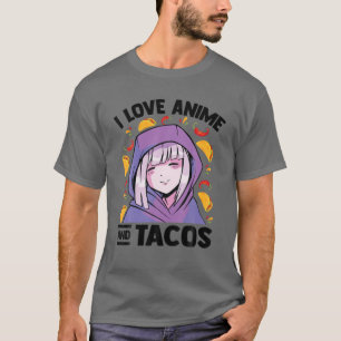 Camiseta Adoro Animes E Tacos - Kawaii Blushing Otaku Gir